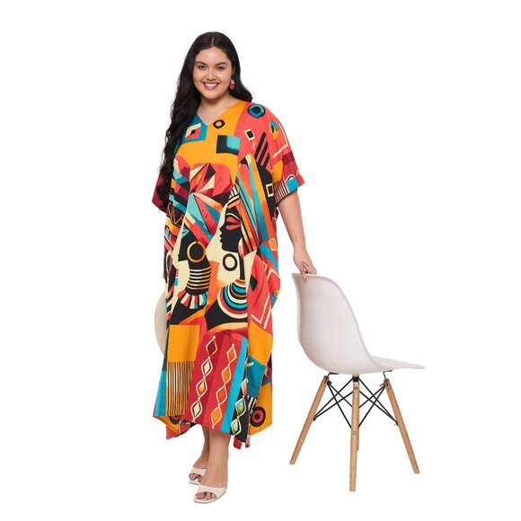 Gypsie Blu Lady Tribal Printed Caftan Dress Polyester Dubai Maxi Gown Dresses - Picture 9 of 9